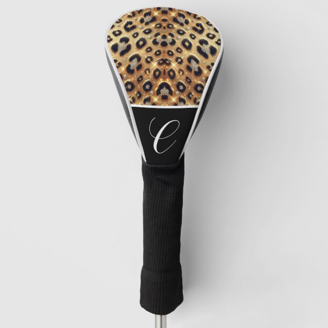 Sparkle Glam Gold Black Leopard Cheetah Print Golf Headcover (Vorderseite)