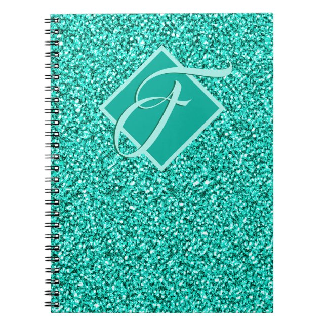 Sparkle Glam Turquoise Blue Glitzern Monogram Notizblock (Vorderseite)