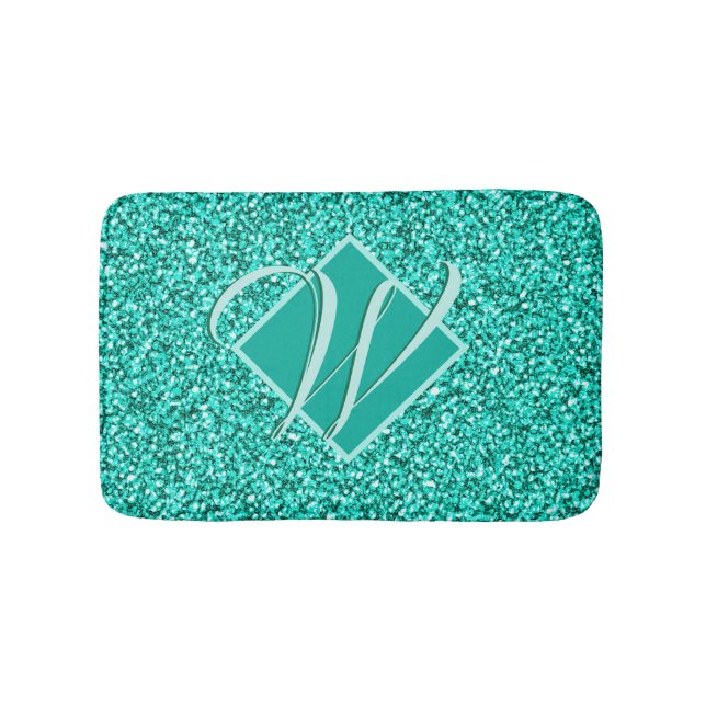 Sparkle Glam Turquoises Blauer Glitzer Mit Monogra Badematte (Vorderseite)