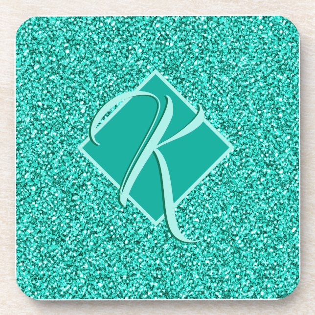 Sparkle Glam Turquoises Blauer Glitzer Mit Monogra Getränkeuntersetzer (Vorderseite)