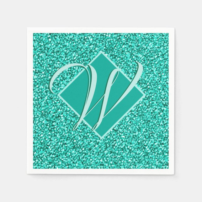 Sparkle Glam Turquoises Blauer Glitzer Mit Monogra Serviette (Vorderseite)
