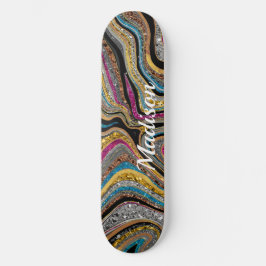 Sparkle Glitzer Girl Marmor Art graue Skateboard