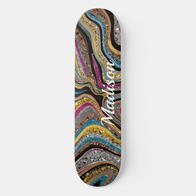 Sparkle Glitzer Girl Marmor Art graue Skateboard (Vorderseite)
