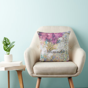 Sparkle Glitzer Gold Lila Galaxy Marble Custom Kissen