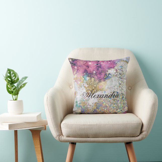 Sparkle Glitzer Gold Lila Galaxy Marble Custom Kissen (Stuhl )