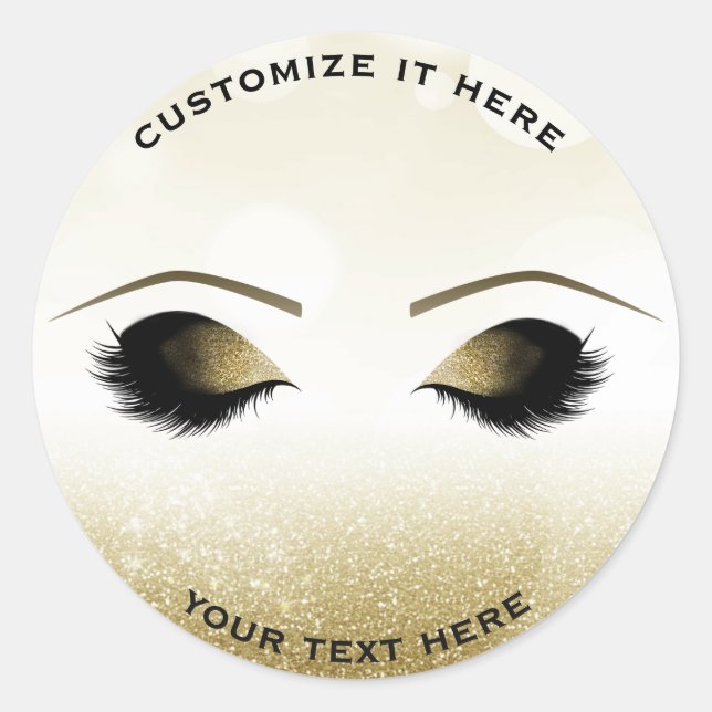Sparkle Glitzer Gold Makeup Eyelashes Glam Custom Runder Aufkleber (Vorderseite)