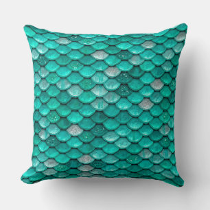 Sparkle Glitzer Green Aqua Mermaid Scales Kissen