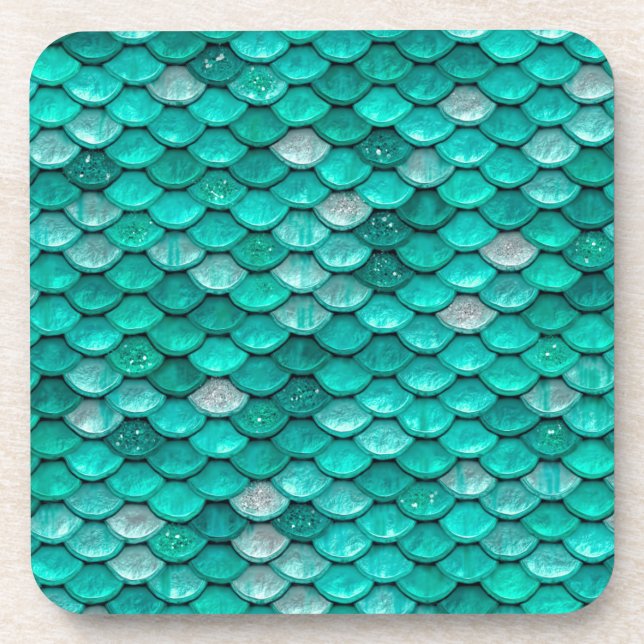 Sparkle Glitzer Green Aqua Mermaid Scales Untersetzer (Vorderseite)