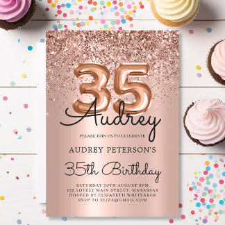 Sparkle Glitzer Rose Gold Ballon 35. Geburtstag Einladung