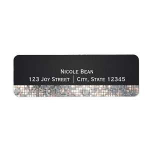 Sparkle Glitzer Sequins Black Glam Address Labels