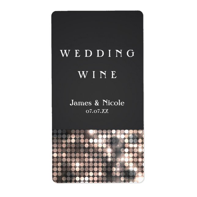 Sparkle Glitzer Sequins Glam Wedding Wine Labels (Vorne)