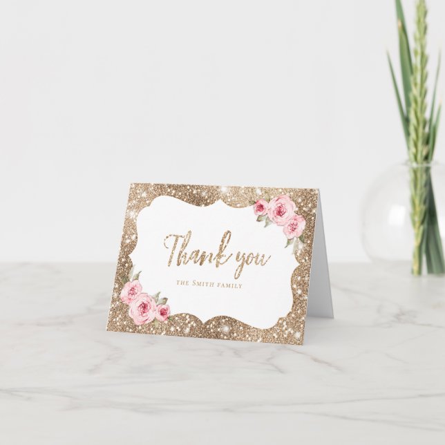 Sparkle Glitzer und rosa Blumengrün danke (Vorderseite)