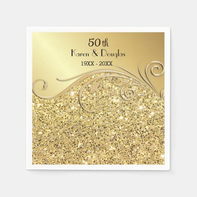 Sparkle Gold 50. Hochzeitstag Serviette (Vorderseite)