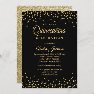Sparkle Gold Black Confetti Einladung