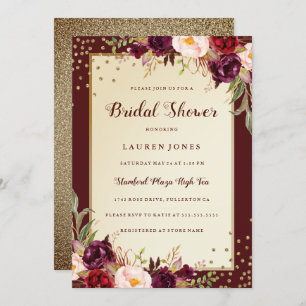 Sparkle Gold Burgund Blumenladen Brautparty Einladung