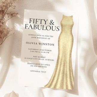 Sparkle Gold Dress Womans 50. Geburtstagsparty Einladung