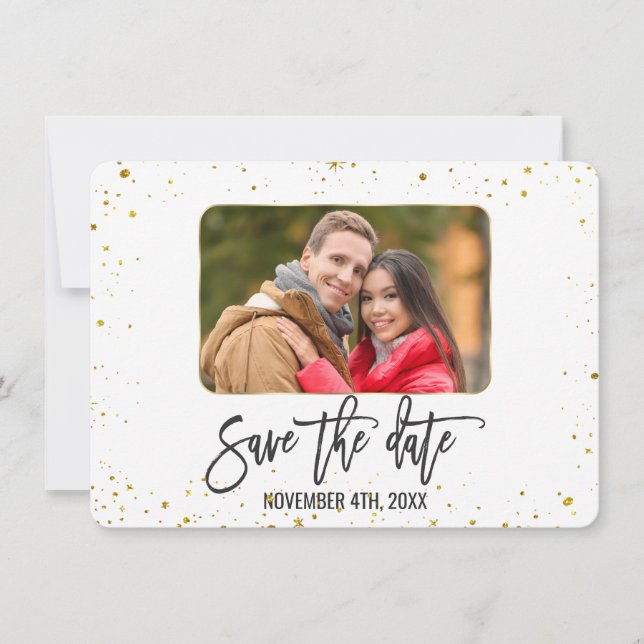 Sparkle Gold Foto Handwriting Save the Date (Vorderseite)