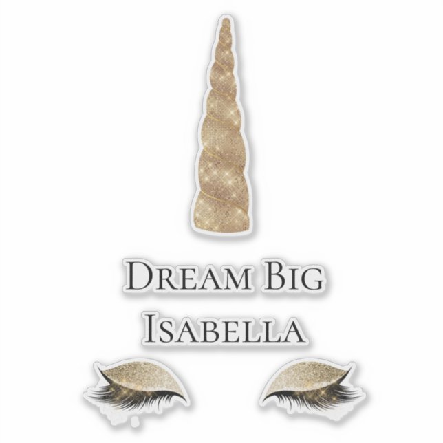 Sparkle Gold Glam Unicorn Wasserflasche Aufkleber (Vorderseite)