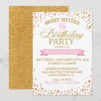 Sparkle Gold Glitzer Dots 16 . Geburtstag Geburtst Einladung