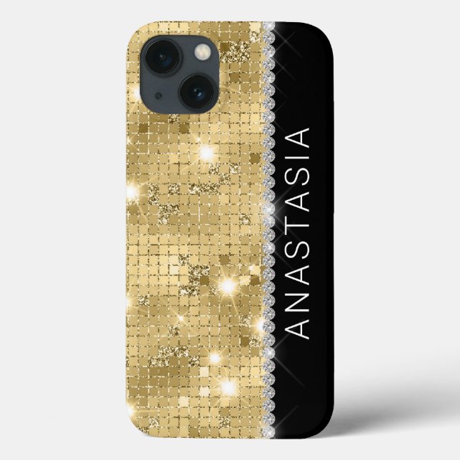 Sparkle Gold Glitzer Individuelle Name Case-Mate iPhone Hülle (Rückseite)