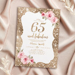 Sparkle Gold Glitzer und rosa Blütenblüte 65. Gebu Einladung<br><div class="desc">Imitate mit goldfarbenem Glitzer-Hintergrund und blütenrosa Blumenmuster mit "66 und fabelhaften" Drehbuch in der Mitte,  elegant und stilvoll,  großartige 65. Geburtstagsfeier Einladungen.</div>