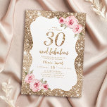 Sparkle Gold Glitzer und rosa Blütenpracht 30. Geb Einladung<br><div class="desc">Imitate mit goldfarbenem Glitzer-Hintergrund und blütenrosa Blumenmuster mit "30 und fabelhaften" Drehbuch in der Mitte,  elegant und stilvoll,  großartige 30. Geburtstagsfeiern Party Einladungen.</div>