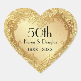 Sparkle Gold Heart 50. Hochzeitstag Herz-Aufkleber