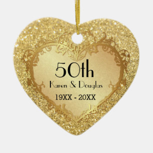 Sparkle Gold Heart 50. Hochzeitstag Keramik Ornament