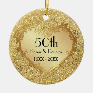 Sparkle Gold Heart 50. Hochzeitstag Keramikornament