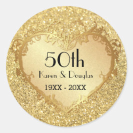 Sparkle Gold Heart 50. Hochzeitstag Runder Aufkleber