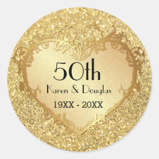 Sparkle Gold Heart 50. Hochzeitstag Runder Aufkleber