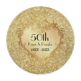 Sparkle Gold Heart 50. Hochzeitstag Schneidebrett