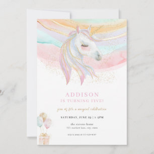 Sparkle Gold & Pastel Unicorn Einladung zum Geburt