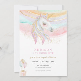 Sparkle Gold & Pastel Unicorn Einladung zum Geburt