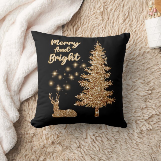 Sparkle Gold Rentier und Weihnachtsbaum Kissen (Decke)