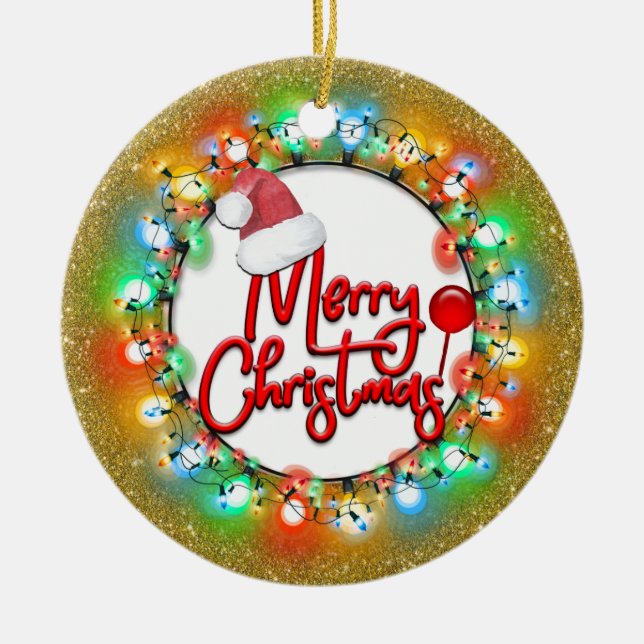 Sparkle Gold Weihnachtsbrillen Frohe Weihnachten Keramik Ornament (Vorne)