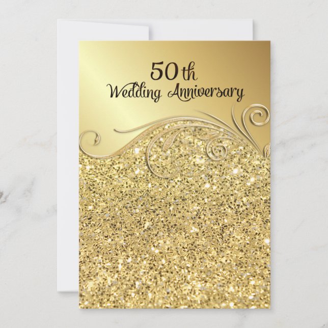 Sparkle Golden 50. Hochzeitstag Einladung (Vorderseite)