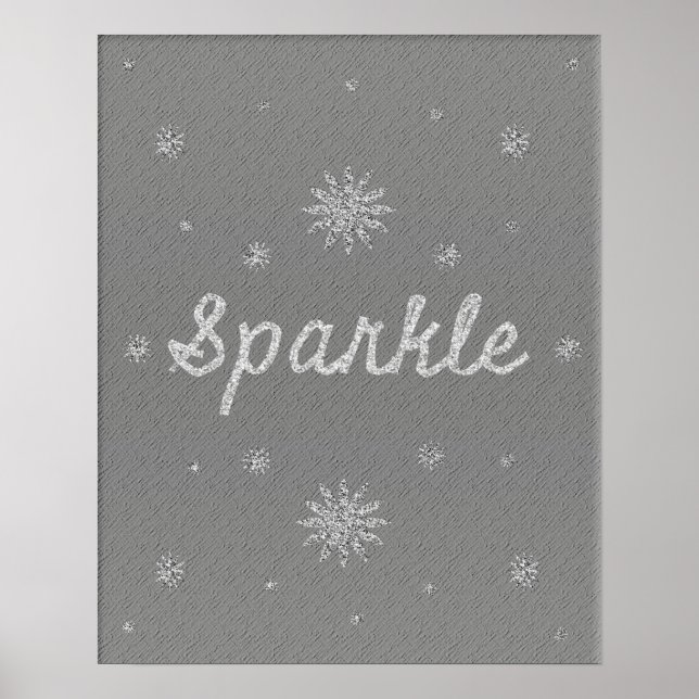 Sparkle Grau mit Silver Glitzer Poster (Vorne)