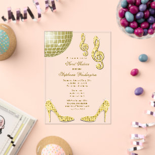 Sparkle Heelses und Gold Disco Ball Sweet 16 Acryleinladungen