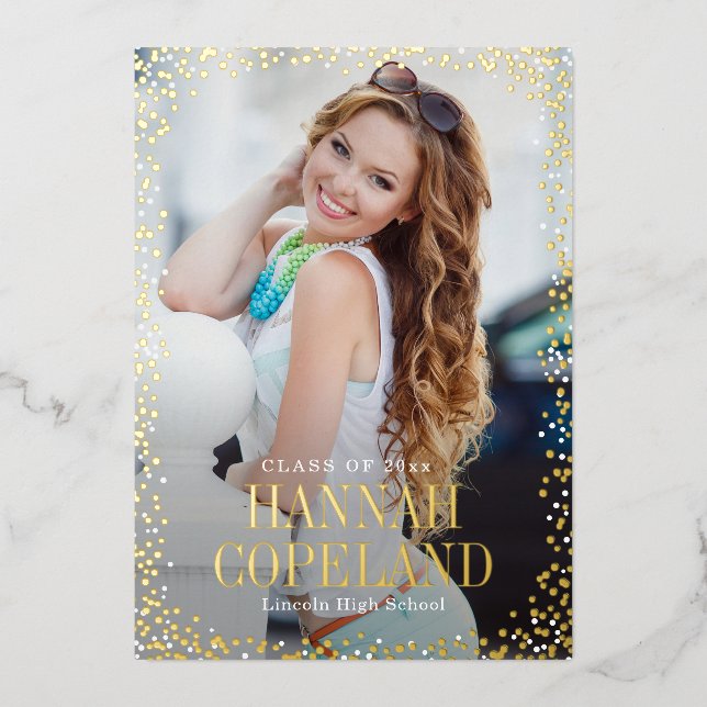 Sparkle Highlights Abschluss Portrait Foto Folieneinladung (Vorderseite)