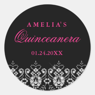 Sparkle Jewel Black Hot Pink Quinceanera Sticker