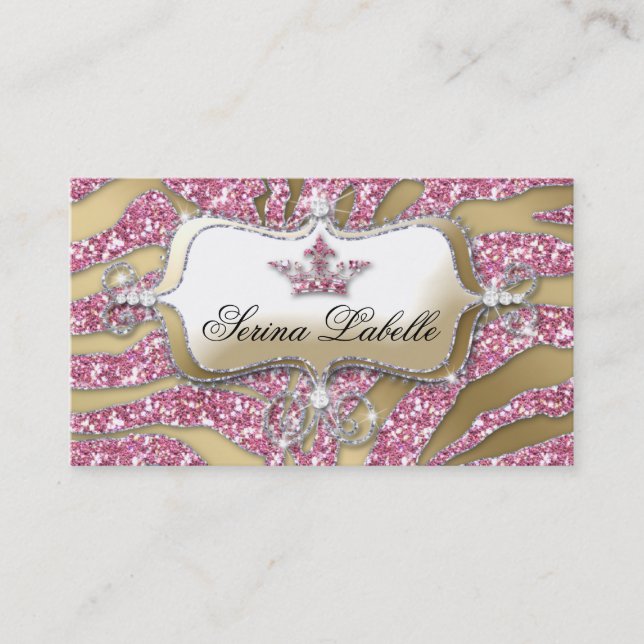 Sparkle Jewele Business Card Zebra Crown Pink Visitenkarte (Vorderseite)