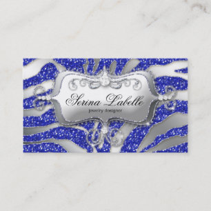 Sparkle Jewele Business Card Zebra Silver Blue H Visitenkarte
