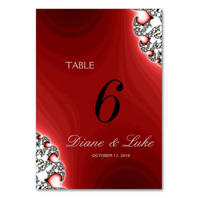 Sparkle Jewelry Red Wedding Menu+Table Card Tischnummer (Vorderseite)