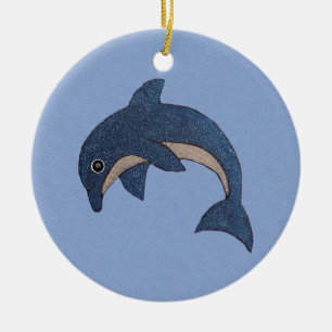 Sparkle Jumping Dolphin Dark Blue White Swirl Auge Keramik Ornament