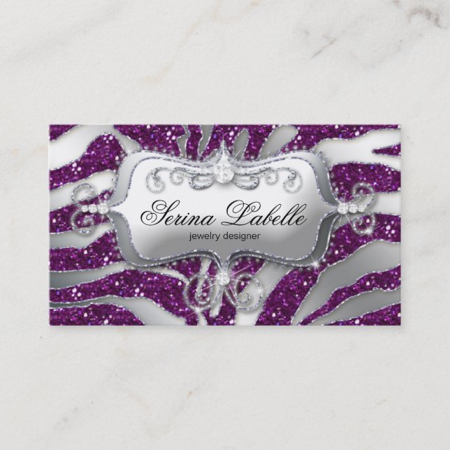 Sparkle Juwelier Business Card Zebra Silver Lila Visitenkarte (Vorderseite)