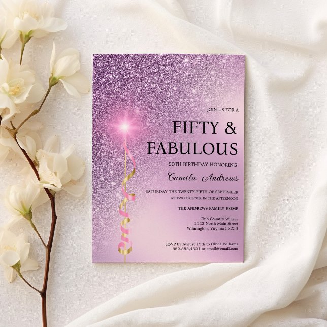Sparkle Lavendel Gradient Glitzer 50. Geburtstag Einladung (Sparkle lavender gradient glitter 50th Birthday)