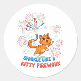 Sparkle like a Kitty Firework - Niedliche Patrioti Runder Aufkleber