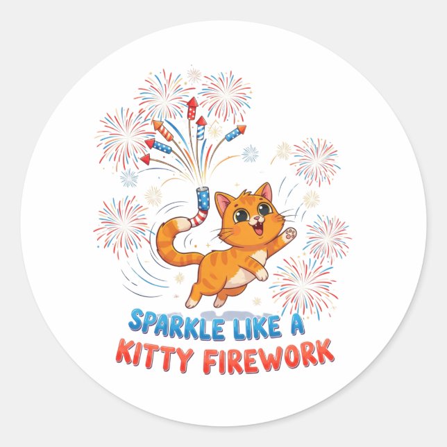 Sparkle like a Kitty Firework - Niedliche Patrioti Runder Aufkleber (Vorderseite)