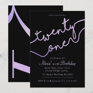 Sparkle, Lila Glitzer 21. Geburtstag Einladungen